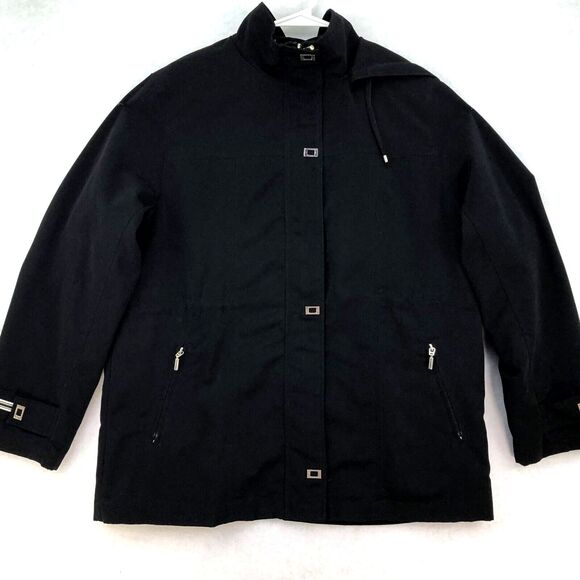 IZ Sport Jackets & Blazers - IZ Sport Windbreaker Raincoat Woman's Size L  Black Fully Lined Removable Hood